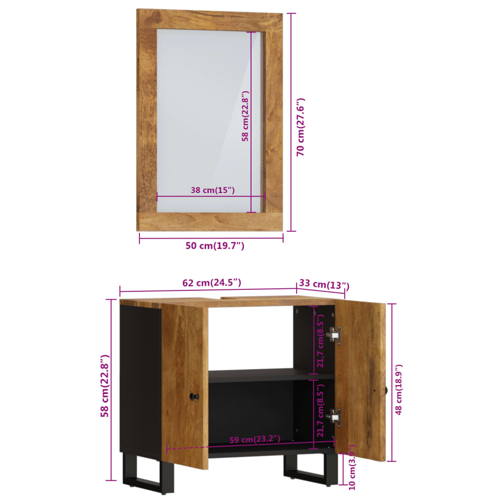 2 részes tömör mangófa fürdőszobai bútorszett