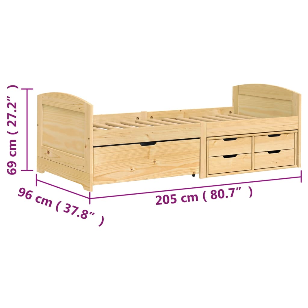 Irun tömör fenyőfa kanapéágy 5 fiókkal 90 x 200 cm Irun tömör fenyőfa kanapéágy 5 fiókkal 90 x 200 cm