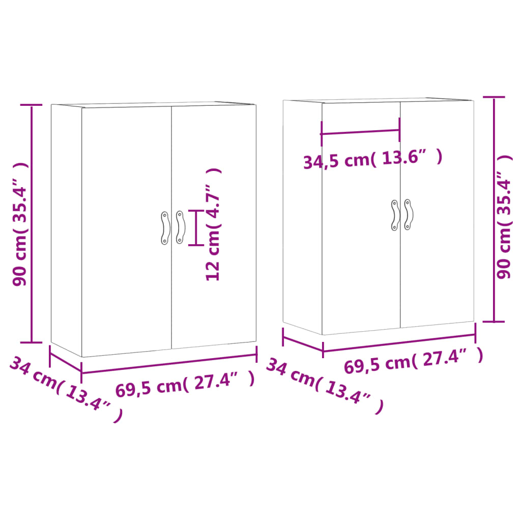 2 db betonszürke faliszekrény 69,5 x 34 x 90 cm
