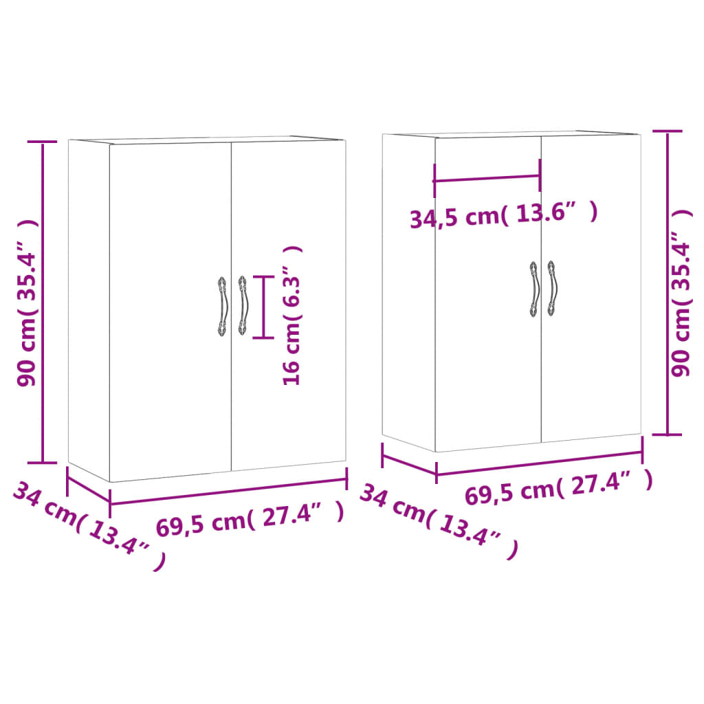 2 db füstös tölgyszínű faliszekrény 69,5 x 34 x 90 cm