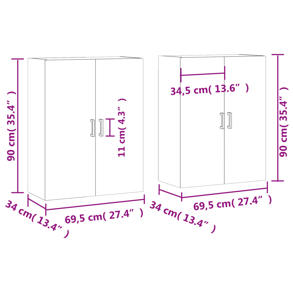 2 db sonoma tölgy fali szekrény 69,5 x 34 x 90 cm