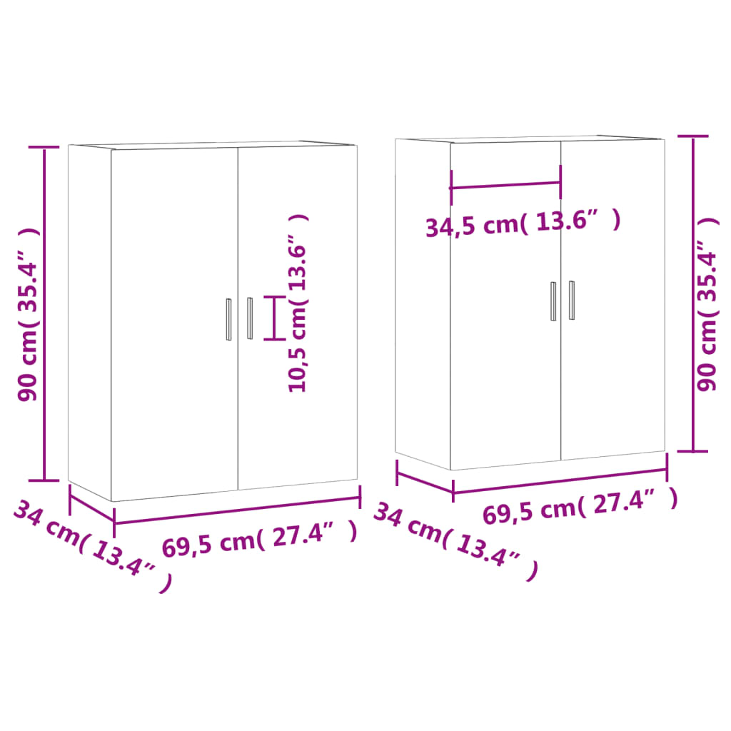 2 db betonszürke faliszekrény 69,5x34x90 cm