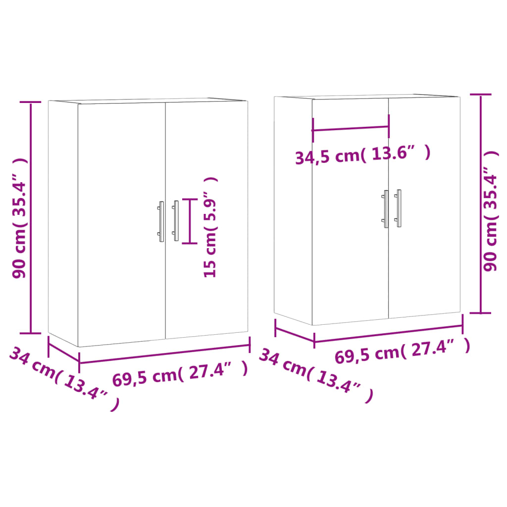 2 db fekete fali szekrény 69,5 x 34 x 90 cm