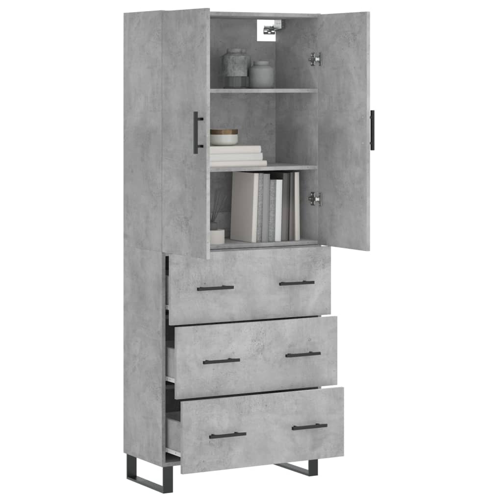 Betonszürke szerelt fa magasszekrény 69,5 x 34 x 180 cm