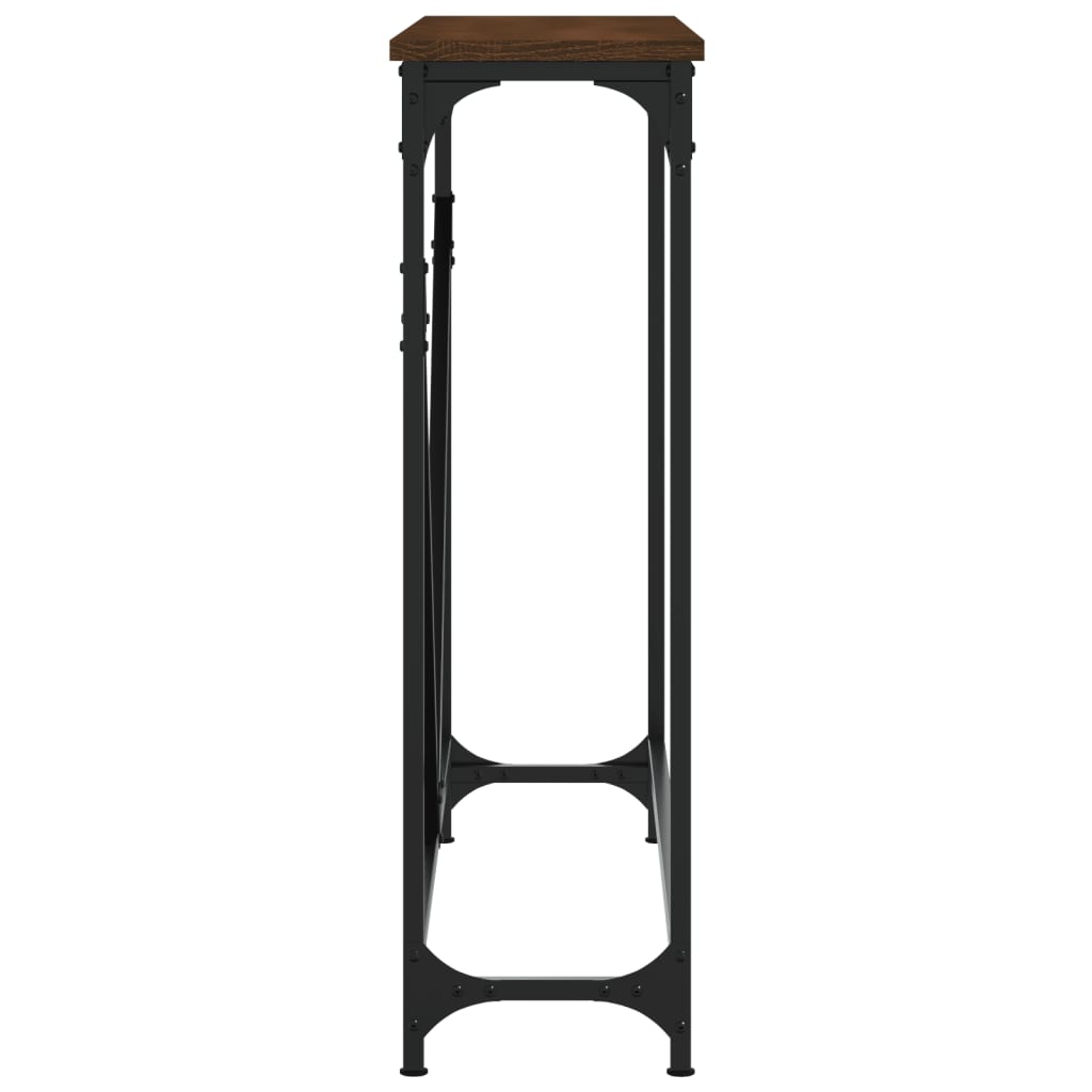 Barna tölgyszínű szerelt fa tálalóasztal 102 x 22,5 x 75 cm