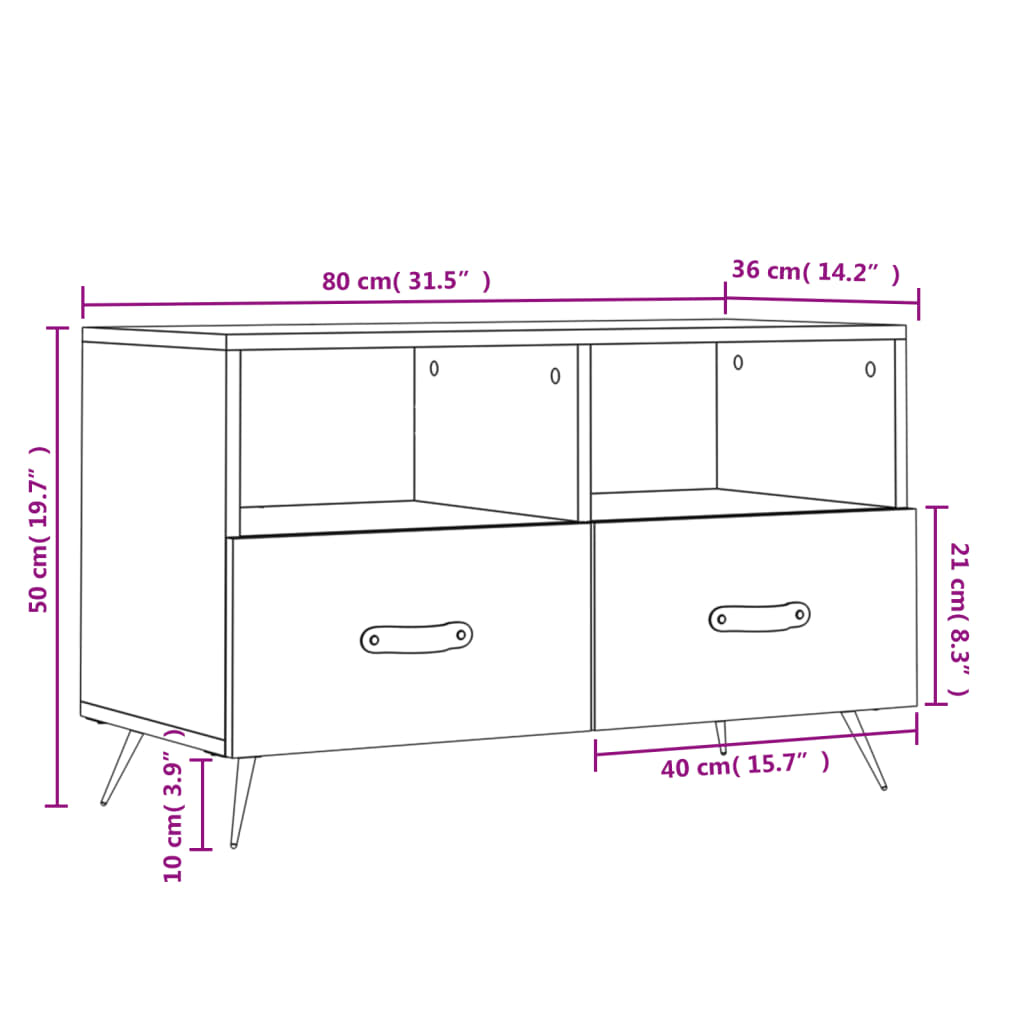 Fehér szerelt fa tv-szekrény 80 x 36 x 50 cm Fehér szerelt fa tv-szekrény 80 x 36 x 50 cm