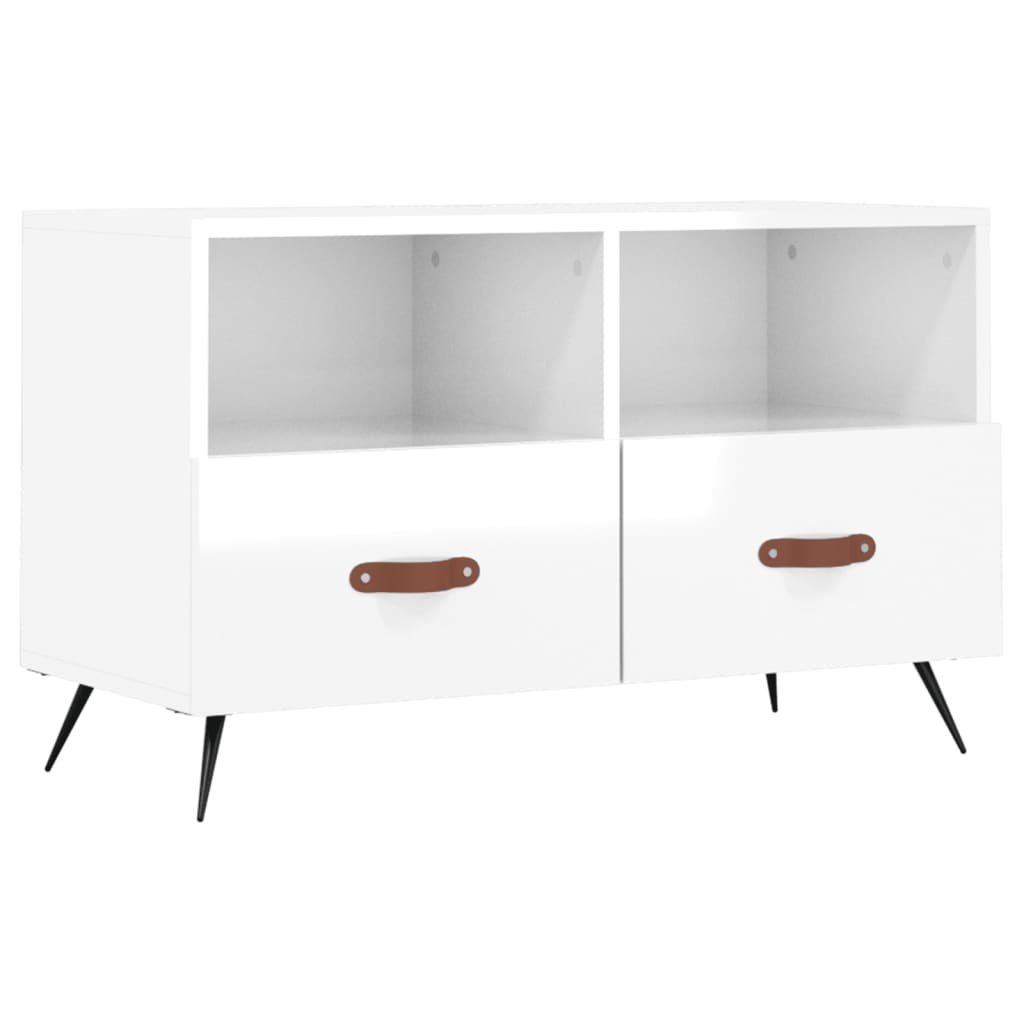 Fehér magasfényű szerelt fa tv-szekrény 80x36x50 cm Fehér magasfényű szerelt fa tv-szekrény 80x36x50 cm