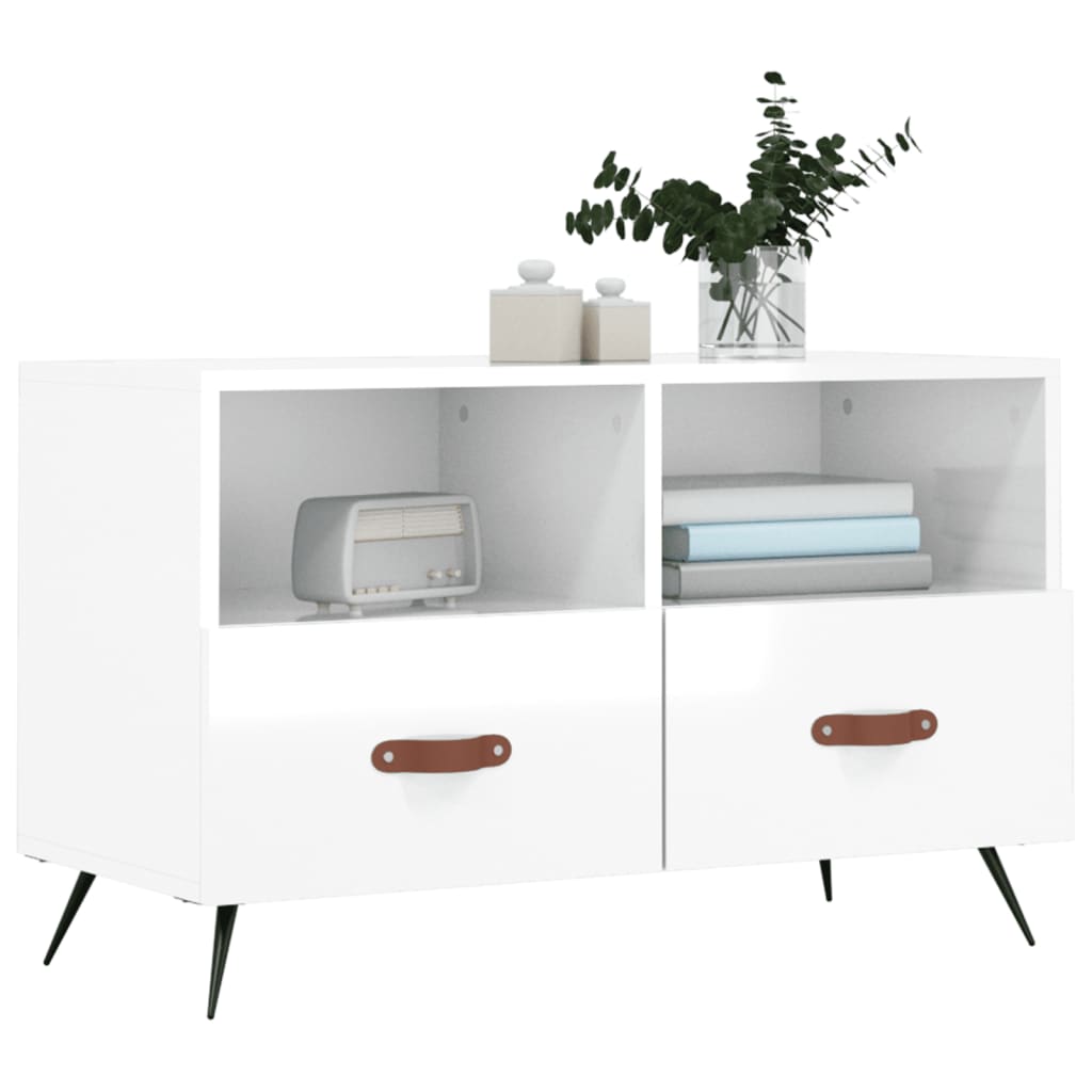 Fehér magasfényű szerelt fa tv-szekrény 80x36x50 cm Fehér magasfényű szerelt fa tv-szekrény 80x36x50 cm