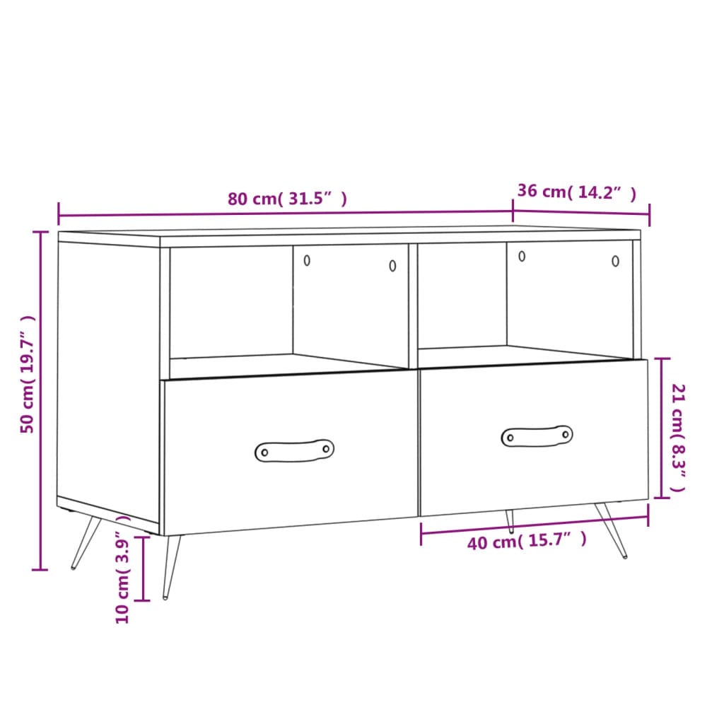 Fehér magasfényű szerelt fa tv-szekrény 80x36x50 cm Fehér magasfényű szerelt fa tv-szekrény 80x36x50 cm