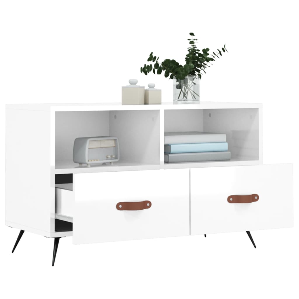 Fehér magasfényű szerelt fa tv-szekrény 80x36x50 cm Fehér magasfényű szerelt fa tv-szekrény 80x36x50 cm