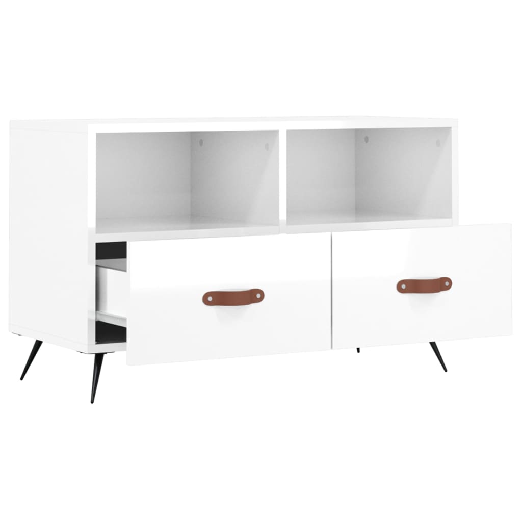 Fehér magasfényű szerelt fa tv-szekrény 80x36x50 cm Fehér magasfényű szerelt fa tv-szekrény 80x36x50 cm