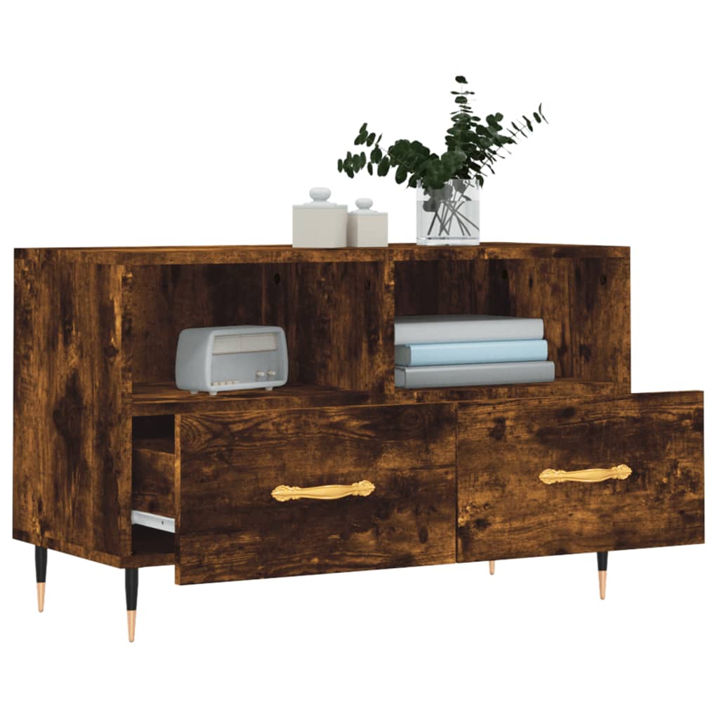 Füstös tölgyszínű szerelt fa tv-szekrény 80 x 36 x 50 cm Füstös tölgyszínű szerelt fa tv-szekrény 80 x 36 x 50 cm