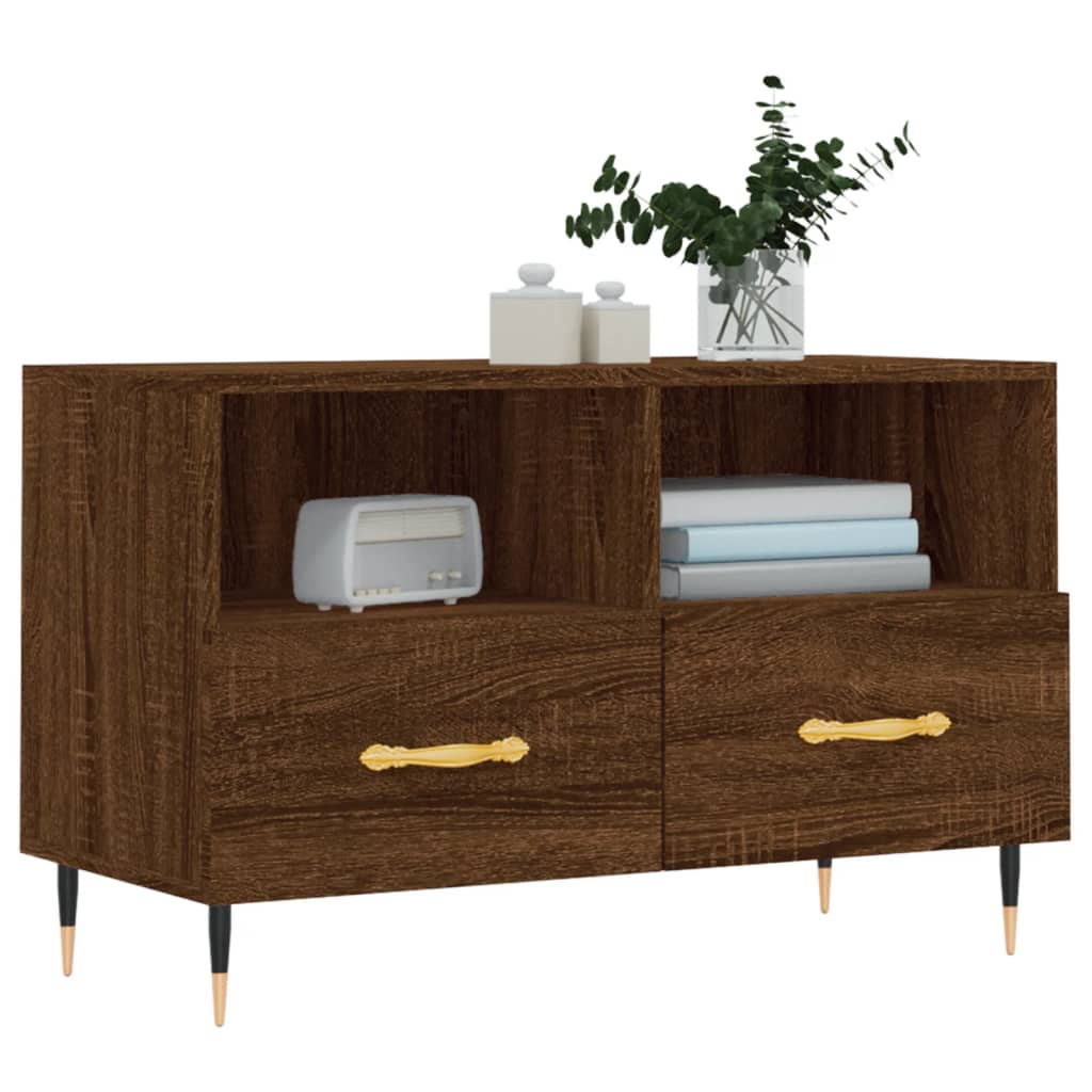 Barna tölgyszínű szerelt fa tv-szekrény 80 x 36 x 50 cm Barna tölgyszínű szerelt fa tv-szekrény 80 x 36 x 50 cm