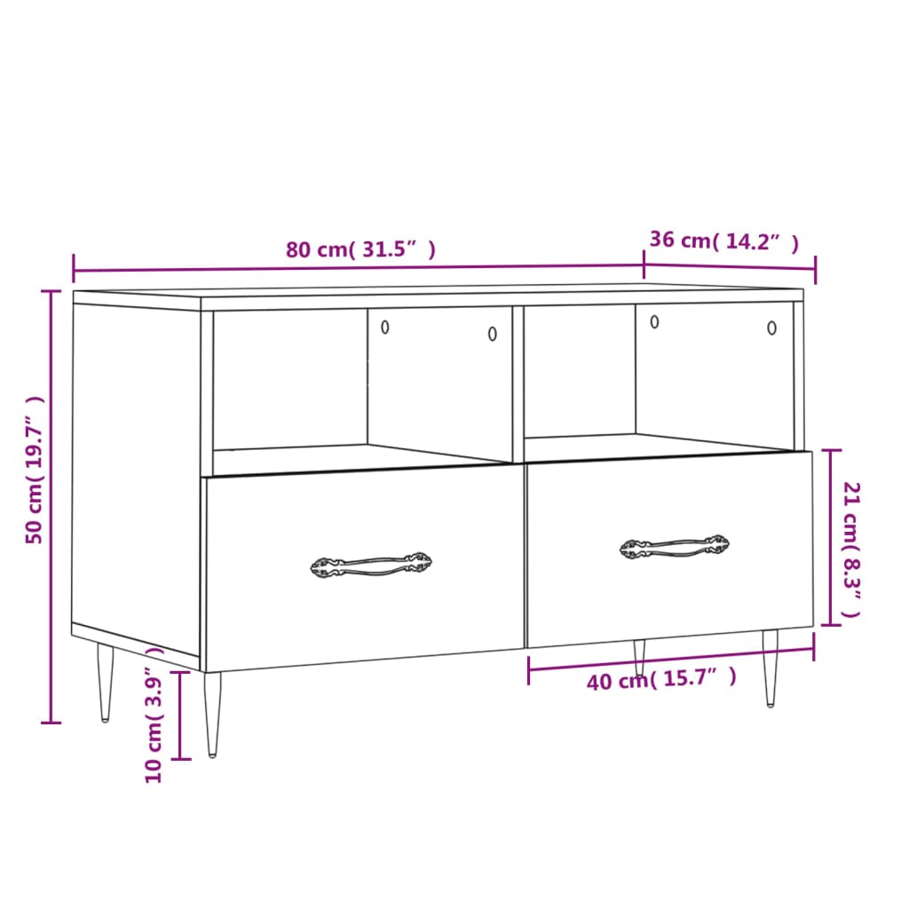Barna tölgyszínű szerelt fa tv-szekrény 80 x 36 x 50 cm Barna tölgyszínű szerelt fa tv-szekrény 80 x 36 x 50 cm
