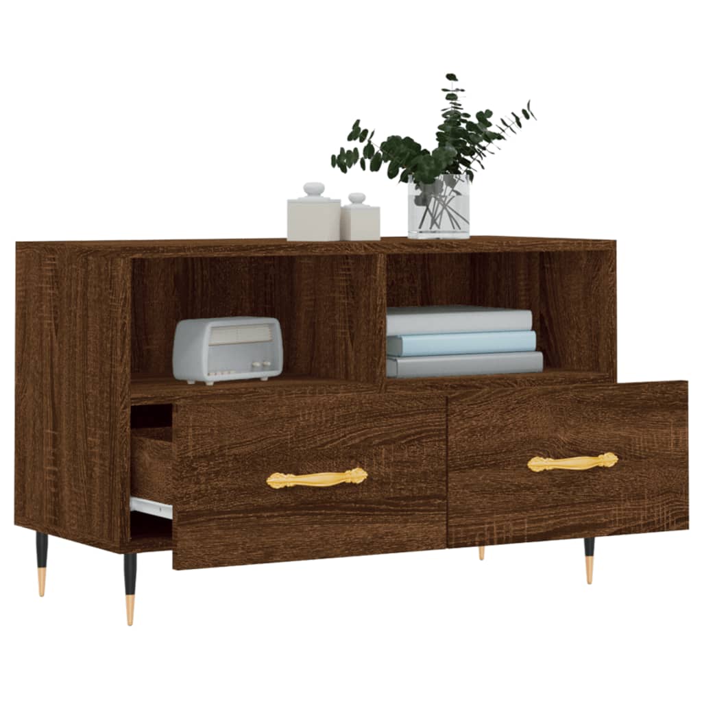 Barna tölgyszínű szerelt fa tv-szekrény 80 x 36 x 50 cm Barna tölgyszínű szerelt fa tv-szekrény 80 x 36 x 50 cm