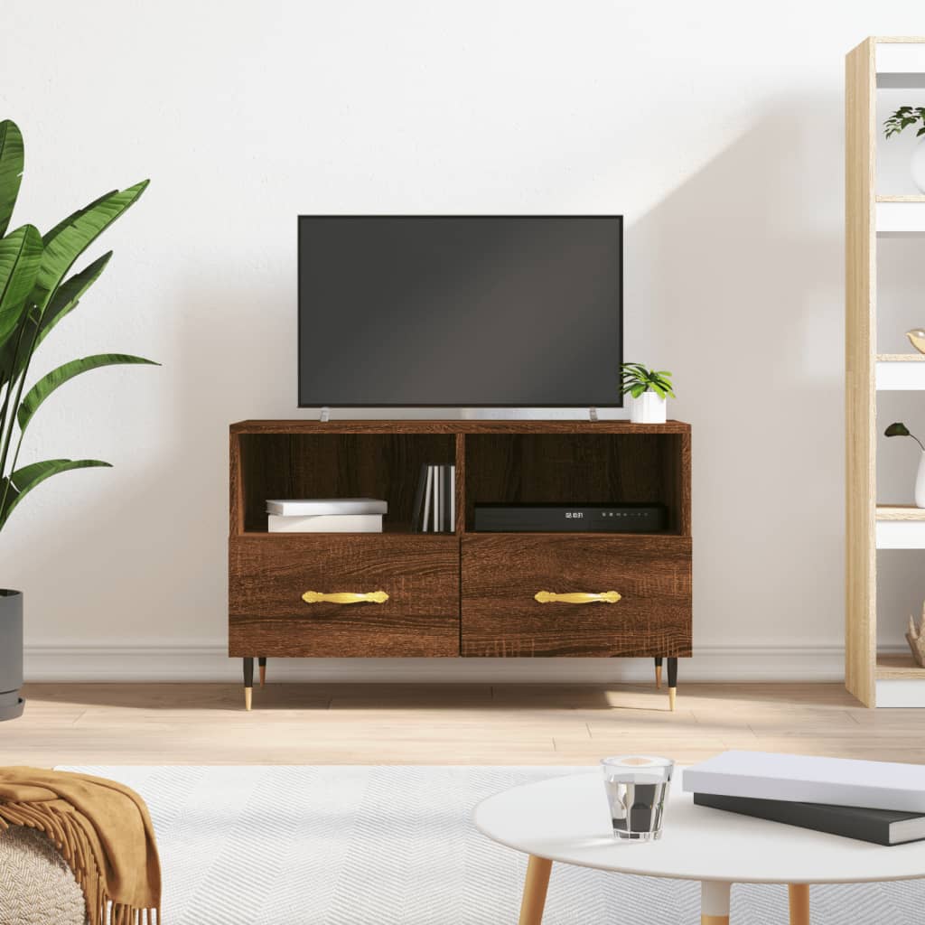 Barna tölgyszínű szerelt fa tv-szekrény 80 x 36 x 50 cm Barna tölgyszínű szerelt fa tv-szekrény 80 x 36 x 50 cm