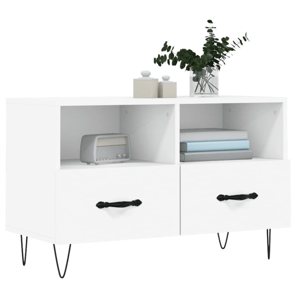 Fehér szerelt fa tv-szekrény 80 x 36 x 50 cm Fehér szerelt fa tv-szekrény 80 x 36 x 50 cm