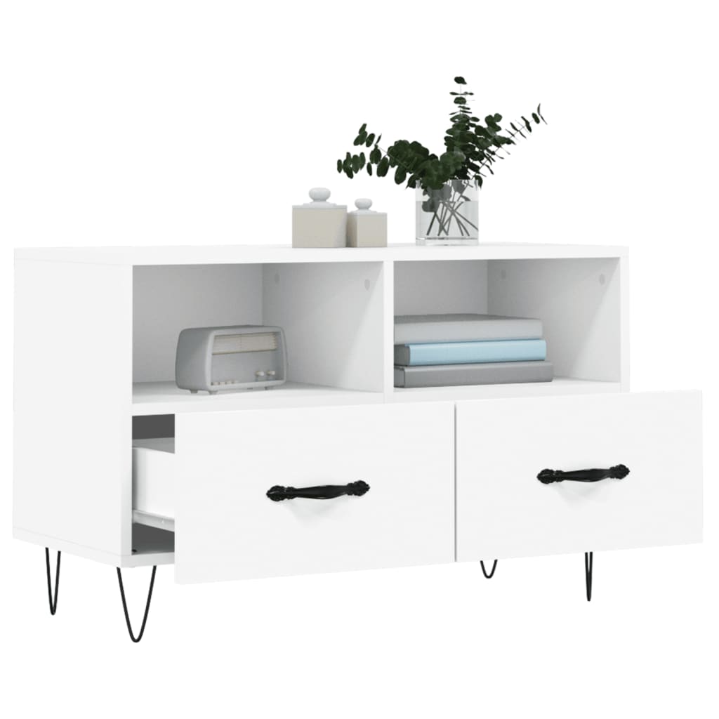 Fehér szerelt fa tv-szekrény 80 x 36 x 50 cm Fehér szerelt fa tv-szekrény 80 x 36 x 50 cm