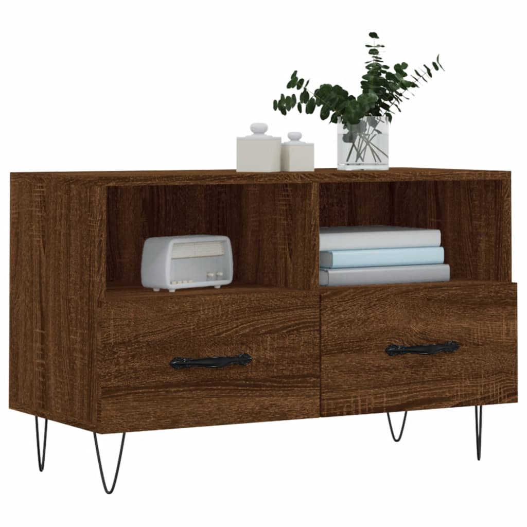 Barna tölgyszínű szerelt fa tv-szekrény 80 x 36 x 50 cm Barna tölgyszínű szerelt fa tv-szekrény 80 x 36 x 50 cm