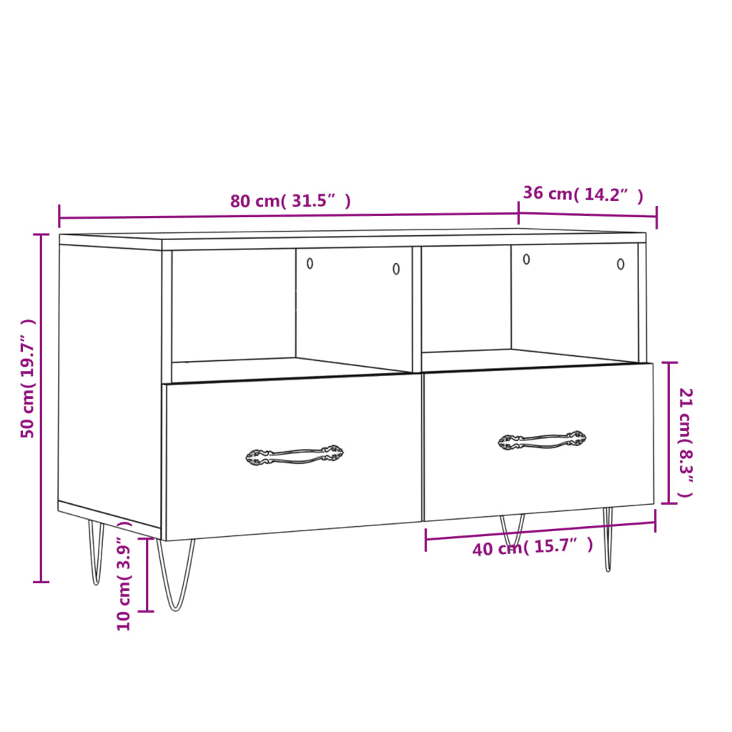 Barna tölgyszínű szerelt fa tv-szekrény 80 x 36 x 50 cm Barna tölgyszínű szerelt fa tv-szekrény 80 x 36 x 50 cm