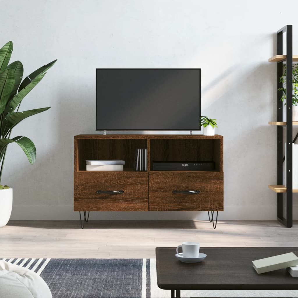 Barna tölgyszínű szerelt fa tv-szekrény 80 x 36 x 50 cm Barna tölgyszínű szerelt fa tv-szekrény 80 x 36 x 50 cm