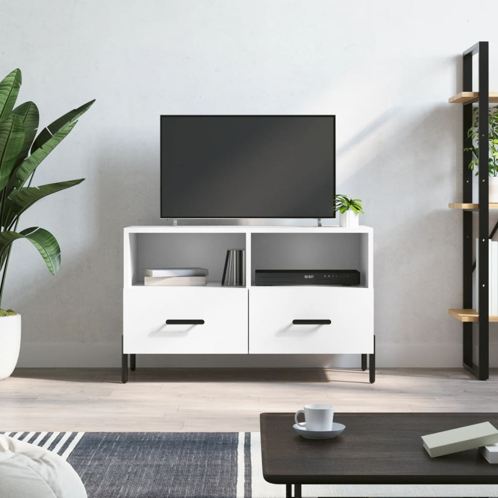 Fehér szerelt fa tv-szekrény 80 x 36 x 50 cm Fehér szerelt fa tv-szekrény 80 x 36 x 50 cm