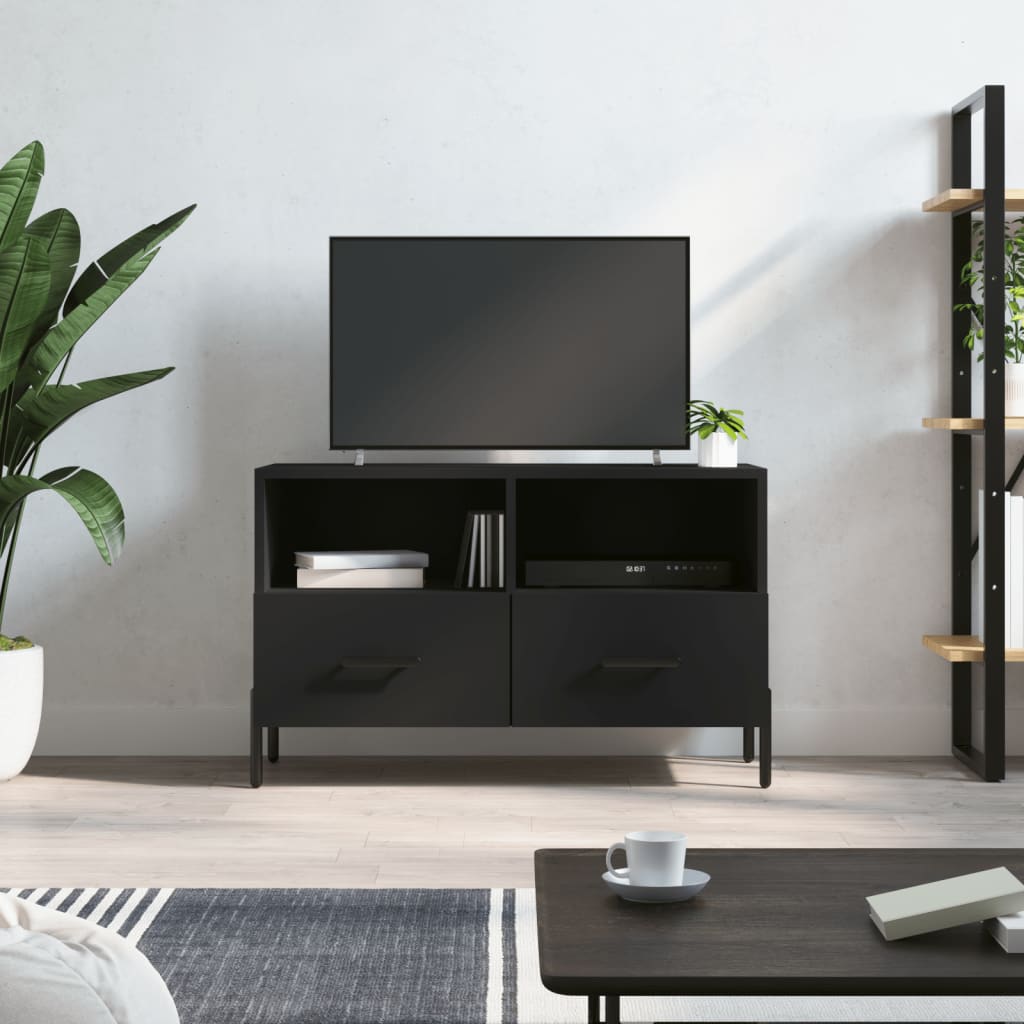 Fekete szerelt fa tv-szekrény 80 x 36 x 50 cm Fekete szerelt fa tv-szekrény 80 x 36 x 50 cm