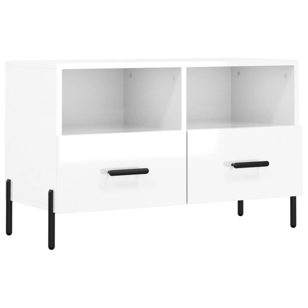 Fehér magasfényű szerelt fa tv-szekrény 80x36x50 cm Fehér magasfényű szerelt fa tv-szekrény 80x36x50 cm