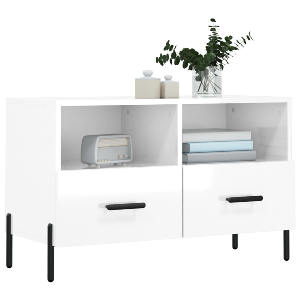 Fehér magasfényű szerelt fa tv-szekrény 80x36x50 cm Fehér magasfényű szerelt fa tv-szekrény 80x36x50 cm