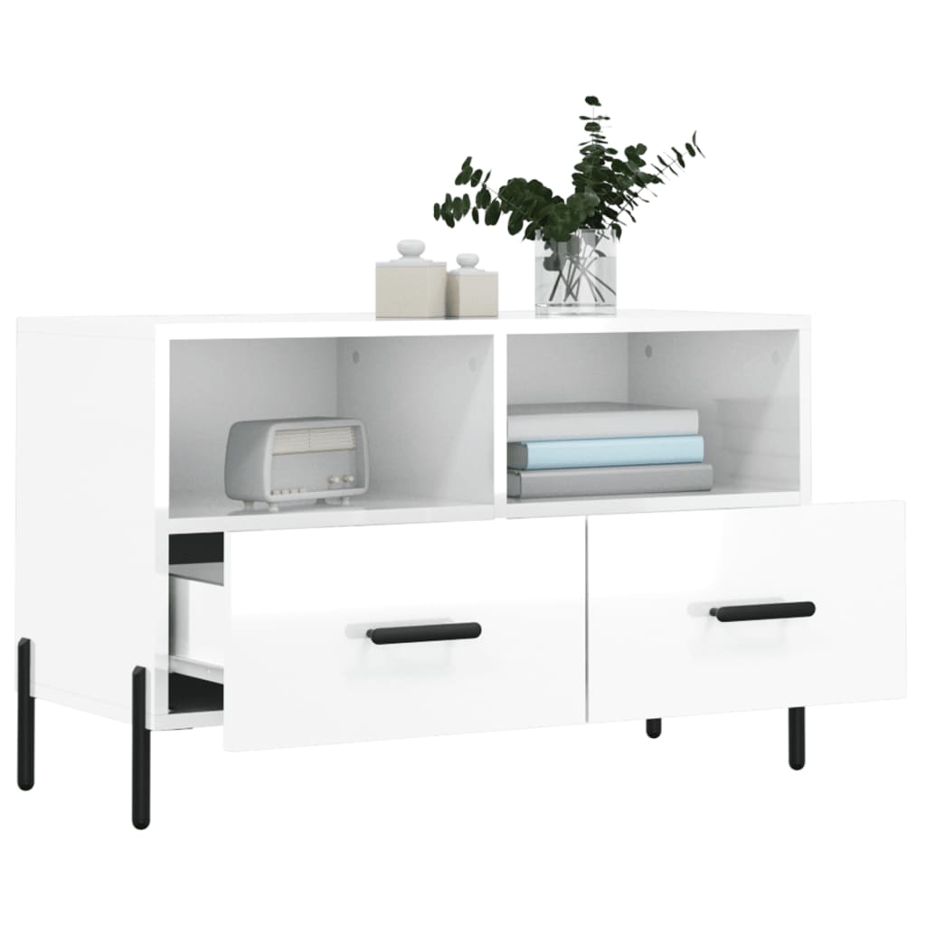 Fehér magasfényű szerelt fa tv-szekrény 80x36x50 cm Fehér magasfényű szerelt fa tv-szekrény 80x36x50 cm
