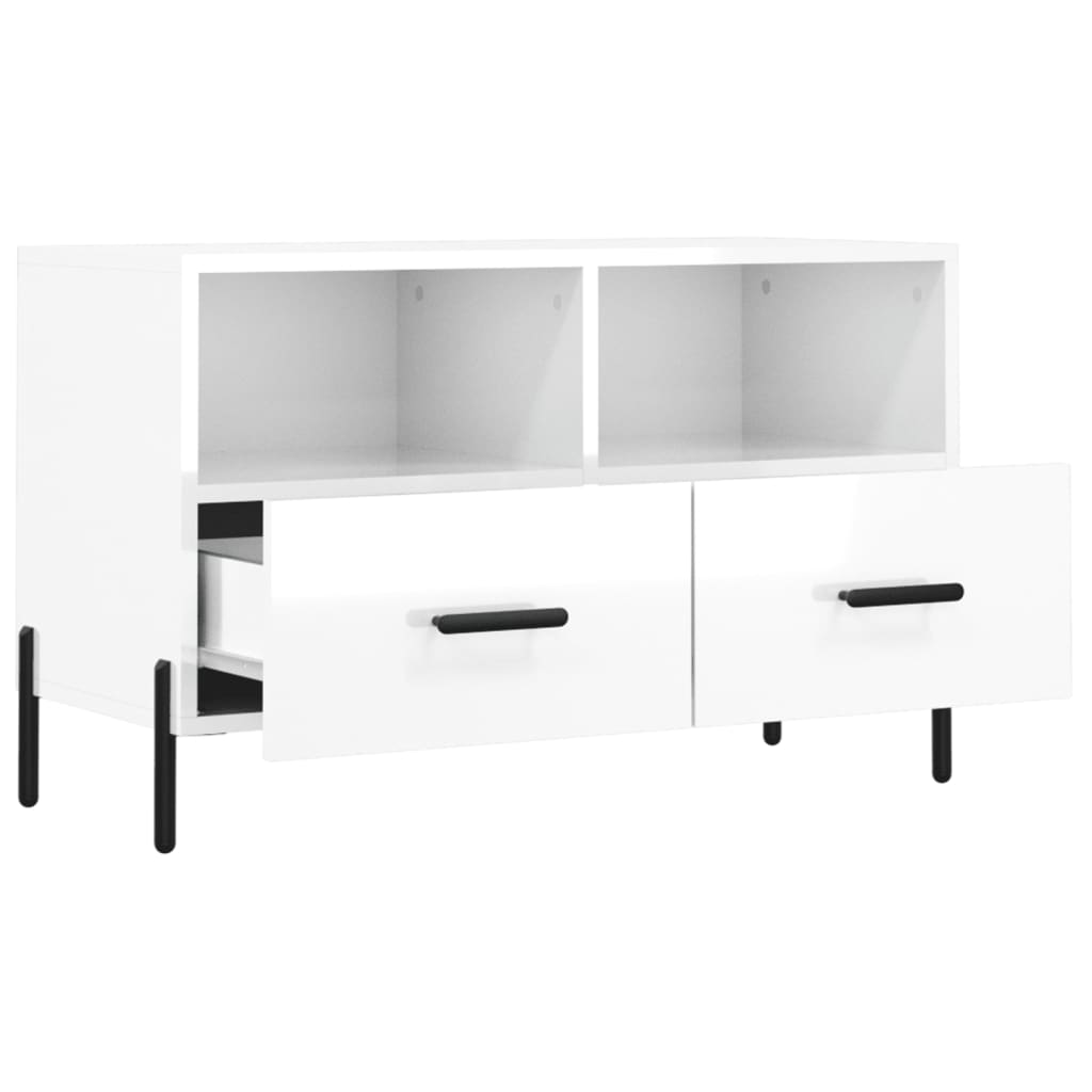 Fehér magasfényű szerelt fa tv-szekrény 80x36x50 cm Fehér magasfényű szerelt fa tv-szekrény 80x36x50 cm