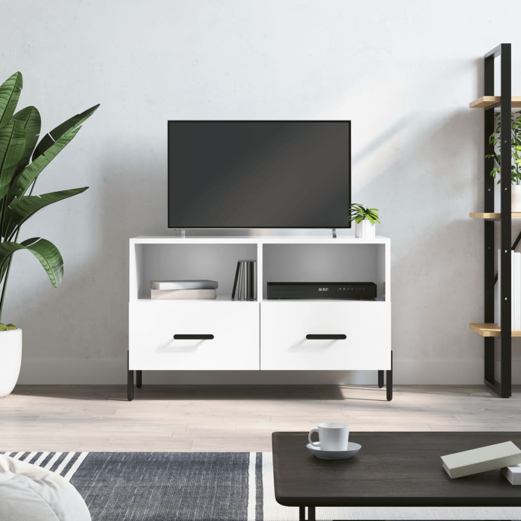 Fehér magasfényű szerelt fa tv-szekrény 80x36x50 cm Fehér magasfényű szerelt fa tv-szekrény 80x36x50 cm
