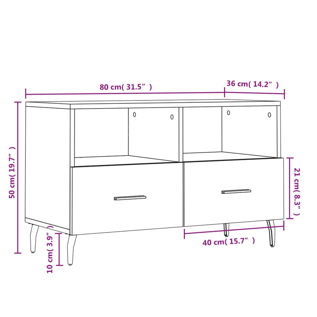Betonszürke szerelt fa tv-szekrény 80 x 36 x 50 cm