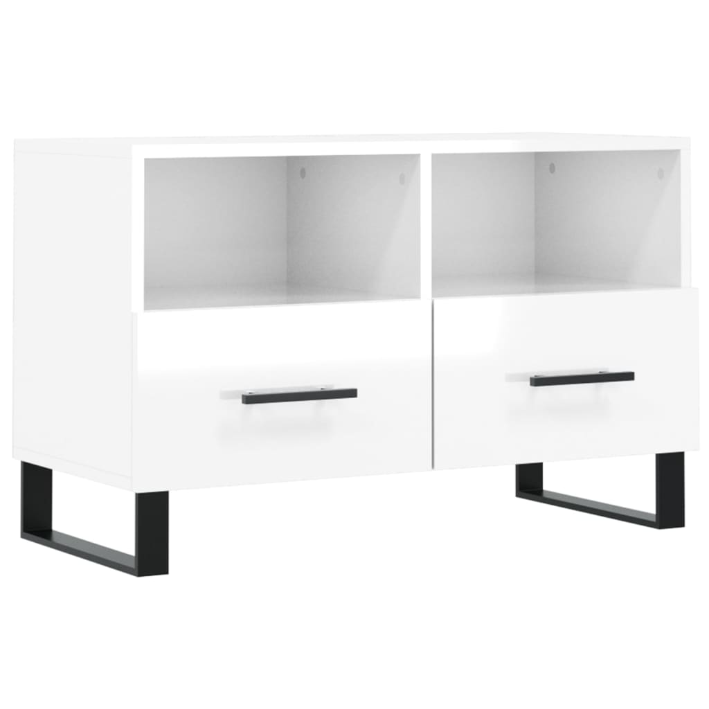 Fehér magasfényű szerelt fa tv-szekrény 80x36x50 cm Fehér magasfényű szerelt fa tv-szekrény 80x36x50 cm