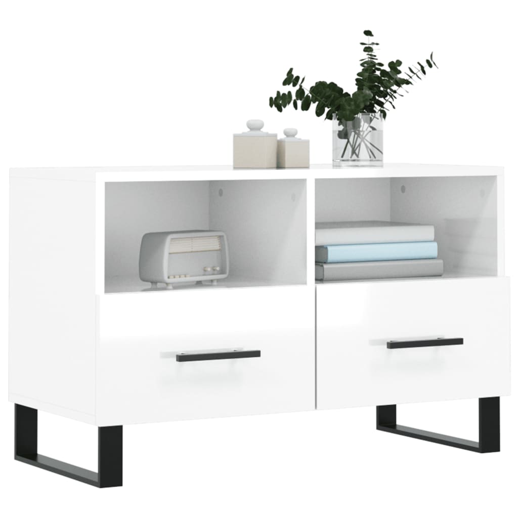 Fehér magasfényű szerelt fa tv-szekrény 80x36x50 cm Fehér magasfényű szerelt fa tv-szekrény 80x36x50 cm