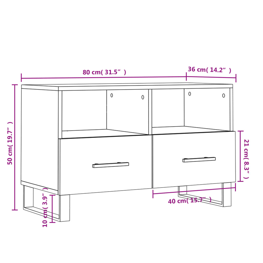 Fehér magasfényű szerelt fa tv-szekrény 80x36x50 cm Fehér magasfényű szerelt fa tv-szekrény 80x36x50 cm