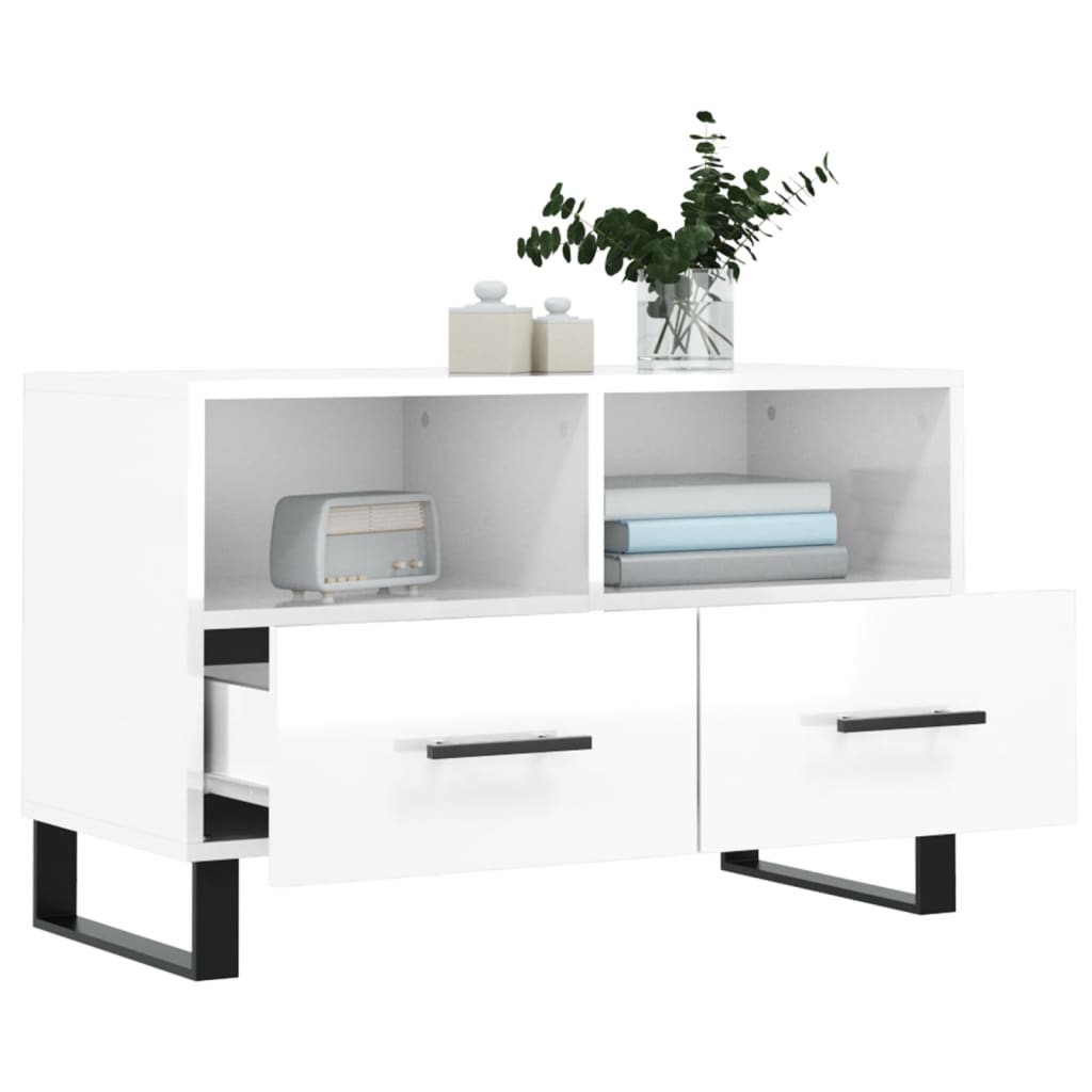 Fehér magasfényű szerelt fa tv-szekrény 80x36x50 cm Fehér magasfényű szerelt fa tv-szekrény 80x36x50 cm
