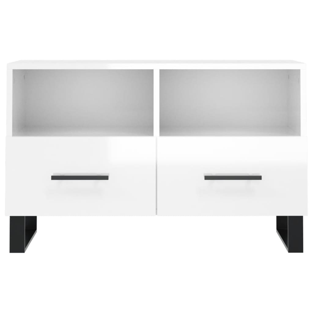 Fehér magasfényű szerelt fa tv-szekrény 80x36x50 cm Fehér magasfényű szerelt fa tv-szekrény 80x36x50 cm