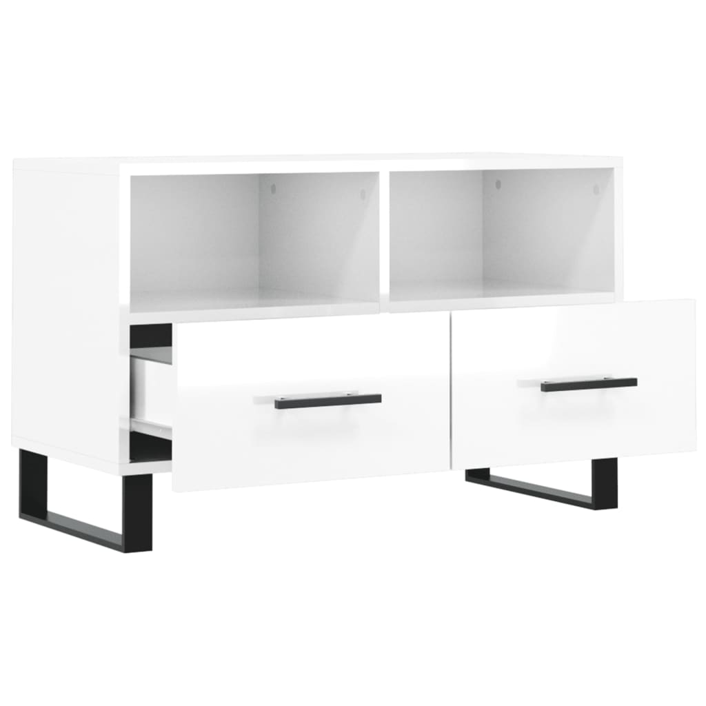 Fehér magasfényű szerelt fa tv-szekrény 80x36x50 cm Fehér magasfényű szerelt fa tv-szekrény 80x36x50 cm