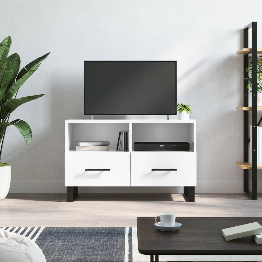 Fehér magasfényű szerelt fa tv-szekrény 80x36x50 cm Fehér magasfényű szerelt fa tv-szekrény 80x36x50 cm