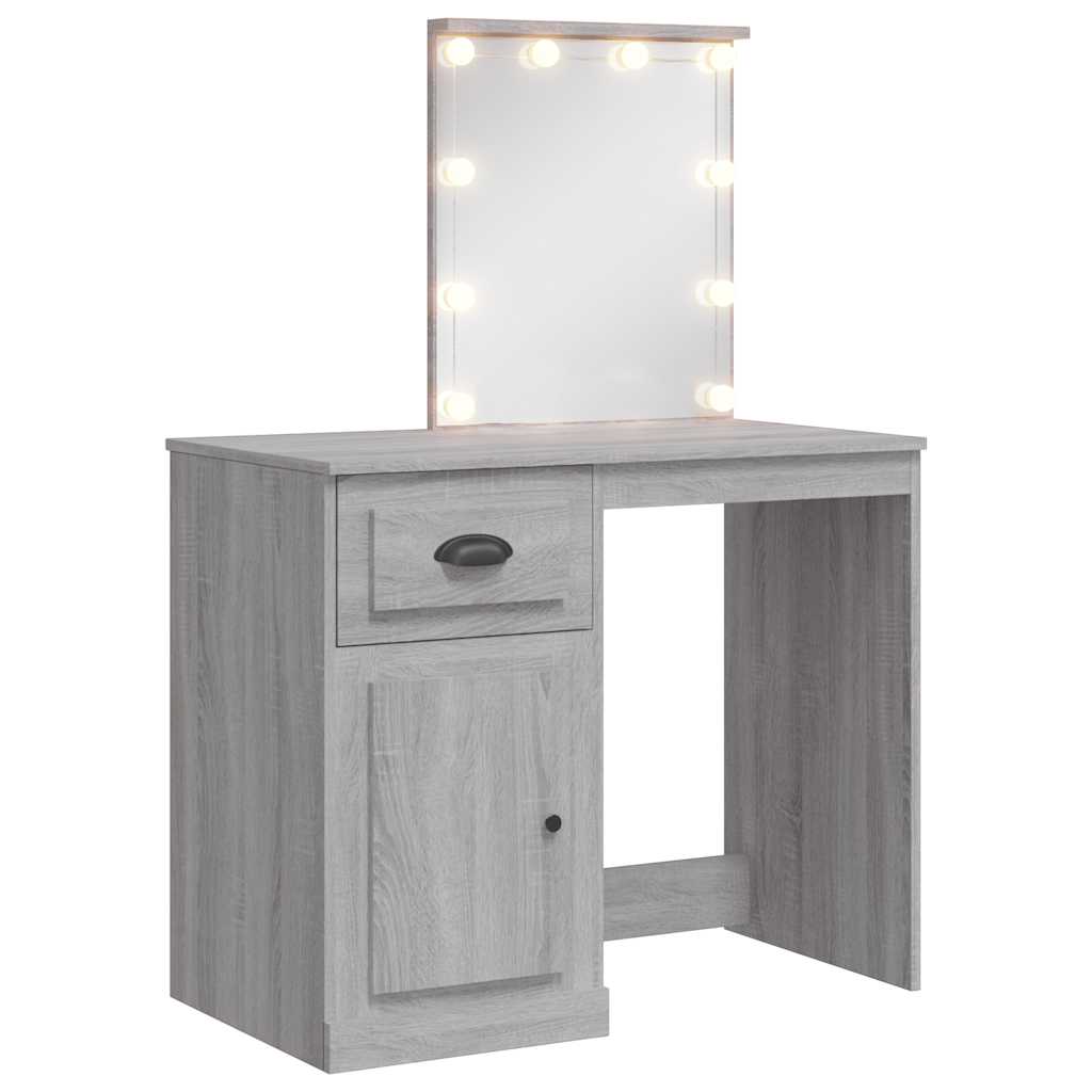 Szürke sonoma fésülködőasztal led-lámpákkal 90x42x132,5 cm