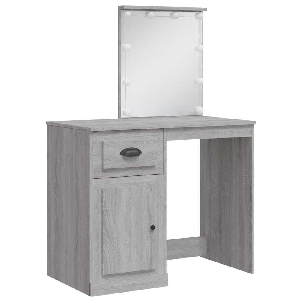Szürke sonoma fésülködőasztal led-lámpákkal 90x42x132,5 cm