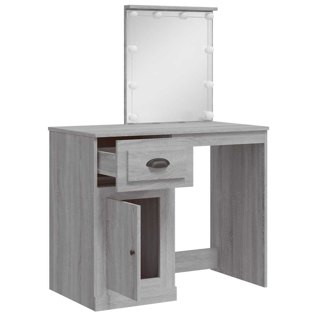 Szürke sonoma fésülködőasztal led-lámpákkal 90x42x132,5 cm