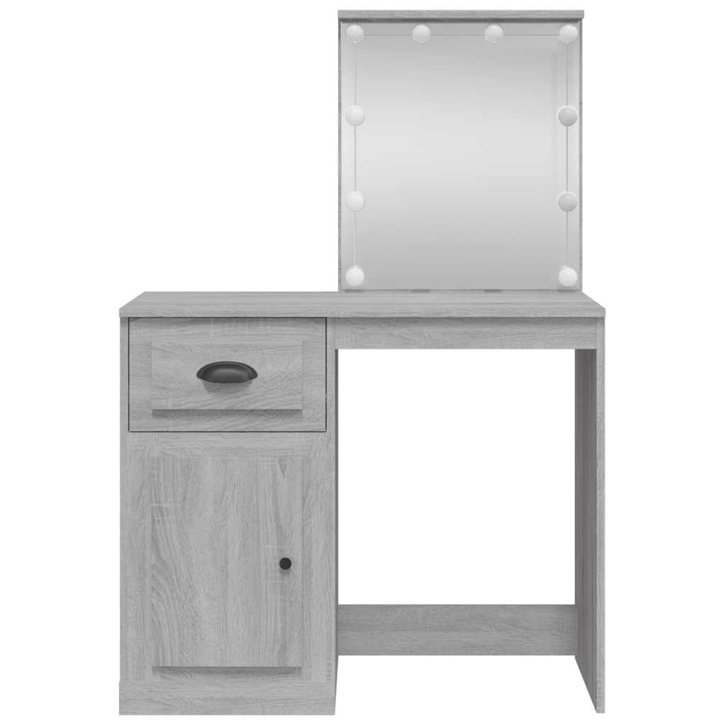 Szürke sonoma fésülködőasztal led-lámpákkal 90x42x132,5 cm