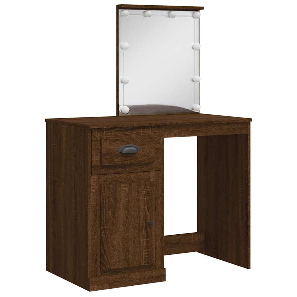 Világosbarna tölgy fésülködőasztal led-lámpákkal 90x42x132,5 cm