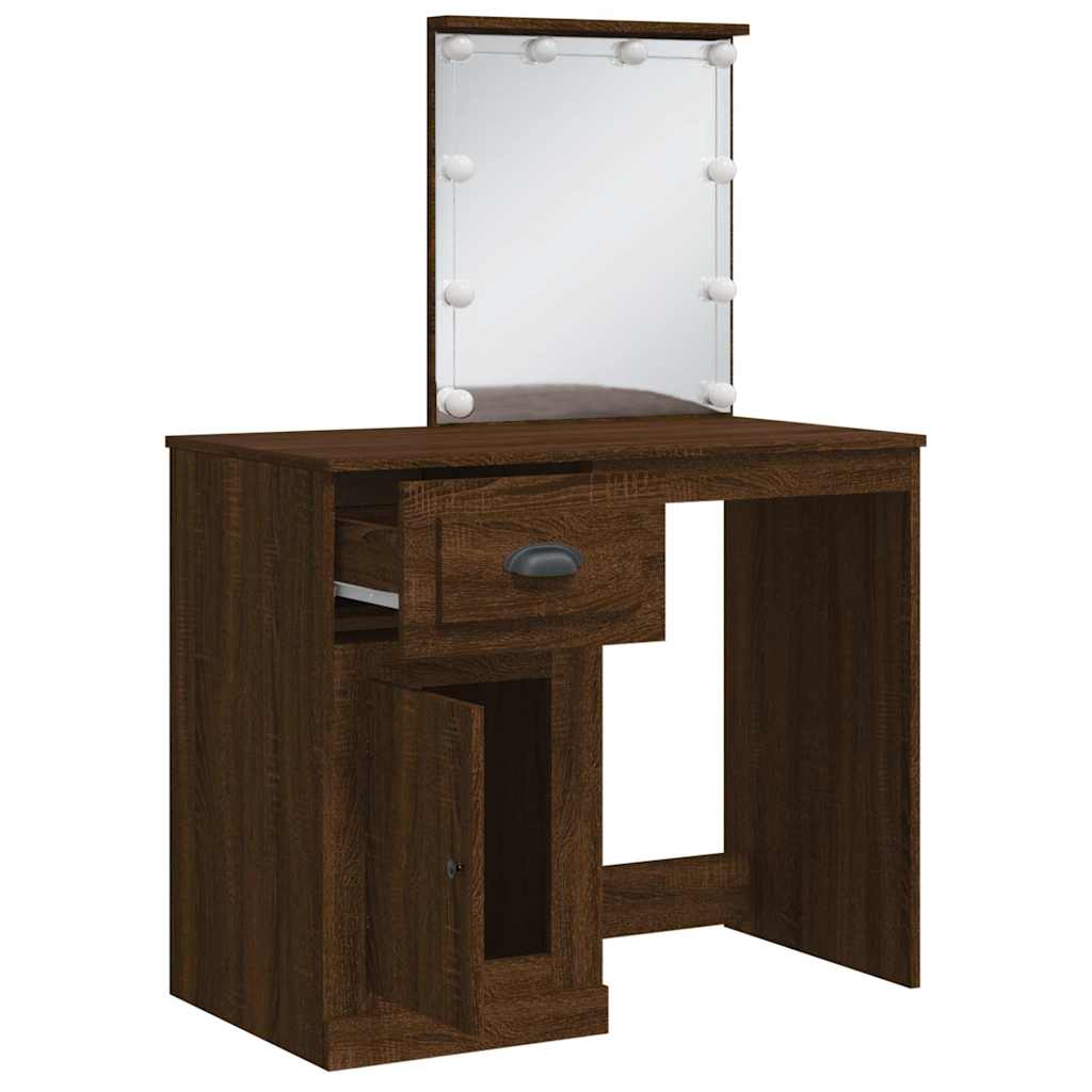 Világosbarna tölgy fésülködőasztal led-lámpákkal 90x42x132,5 cm