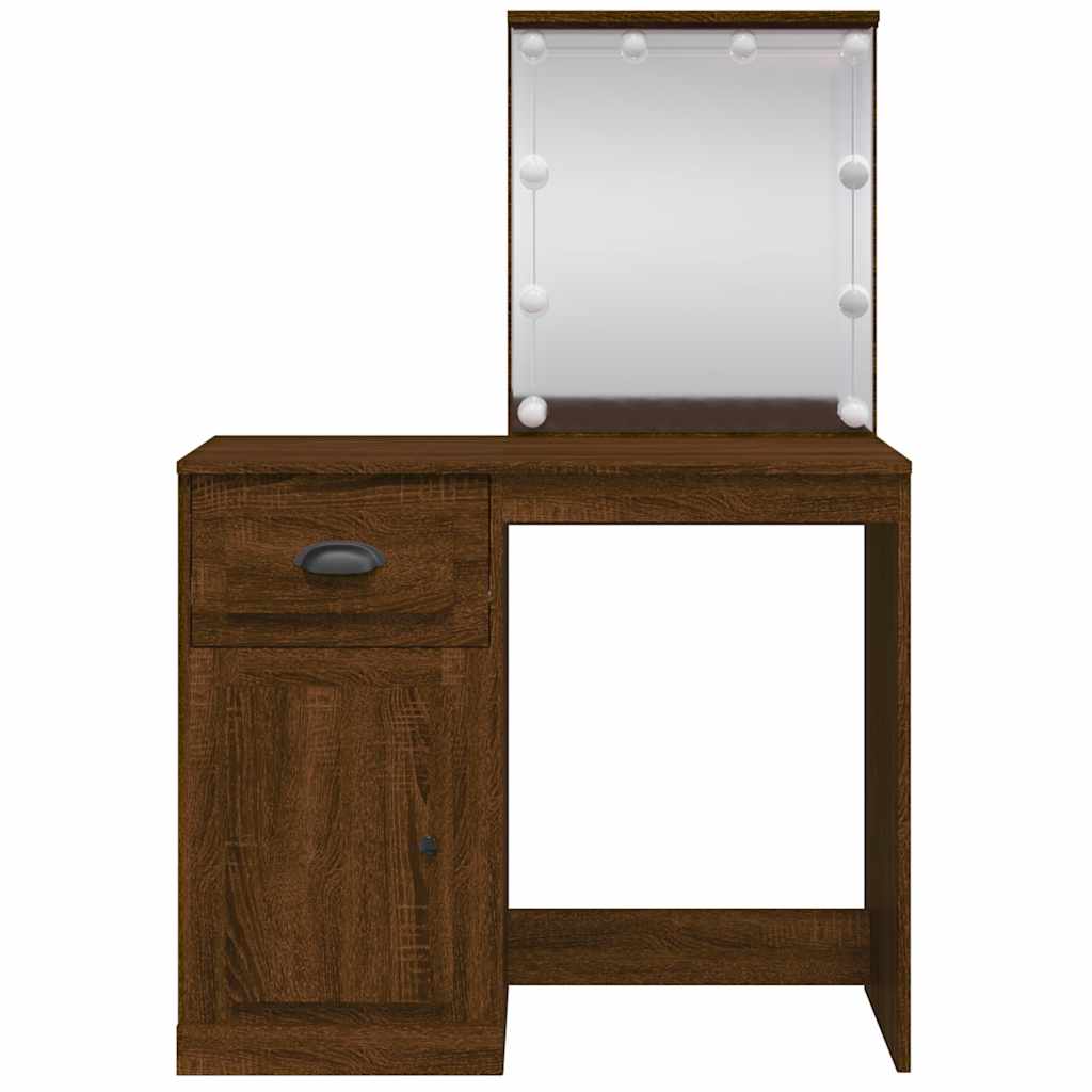 Világosbarna tölgy fésülködőasztal led-lámpákkal 90x42x132,5 cm