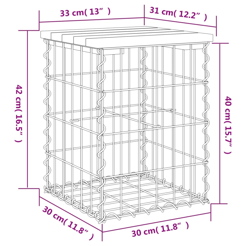 Tömör fenyőfa gabion kerti pad 33x31x42 cm