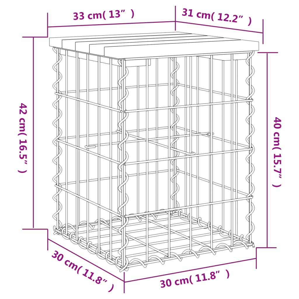 Impregnált fenyőfa gabion kerti pad 33 x 31 x 42 cm
