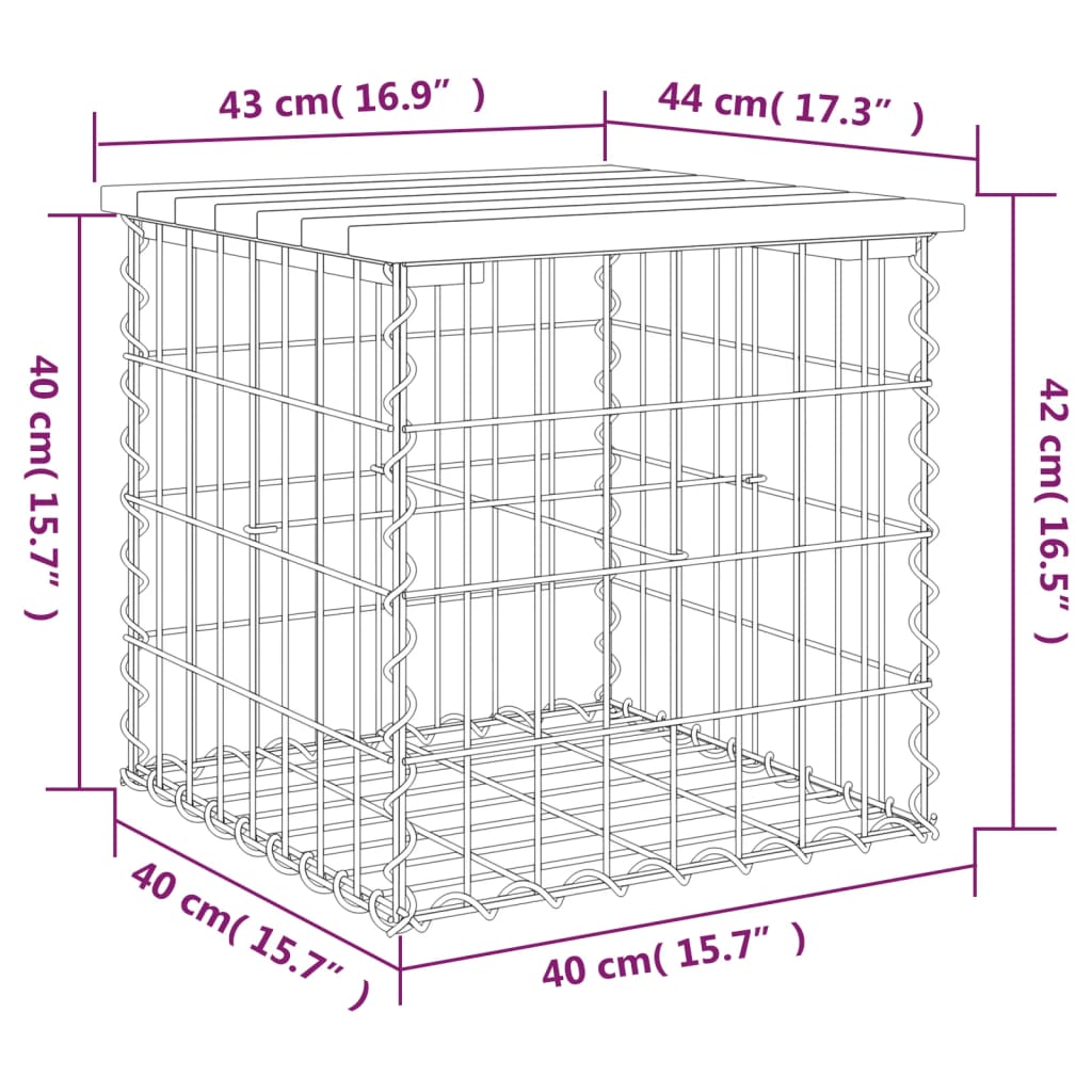 Tömör fenyőfa gabion kerti pad 43x44x42 cm